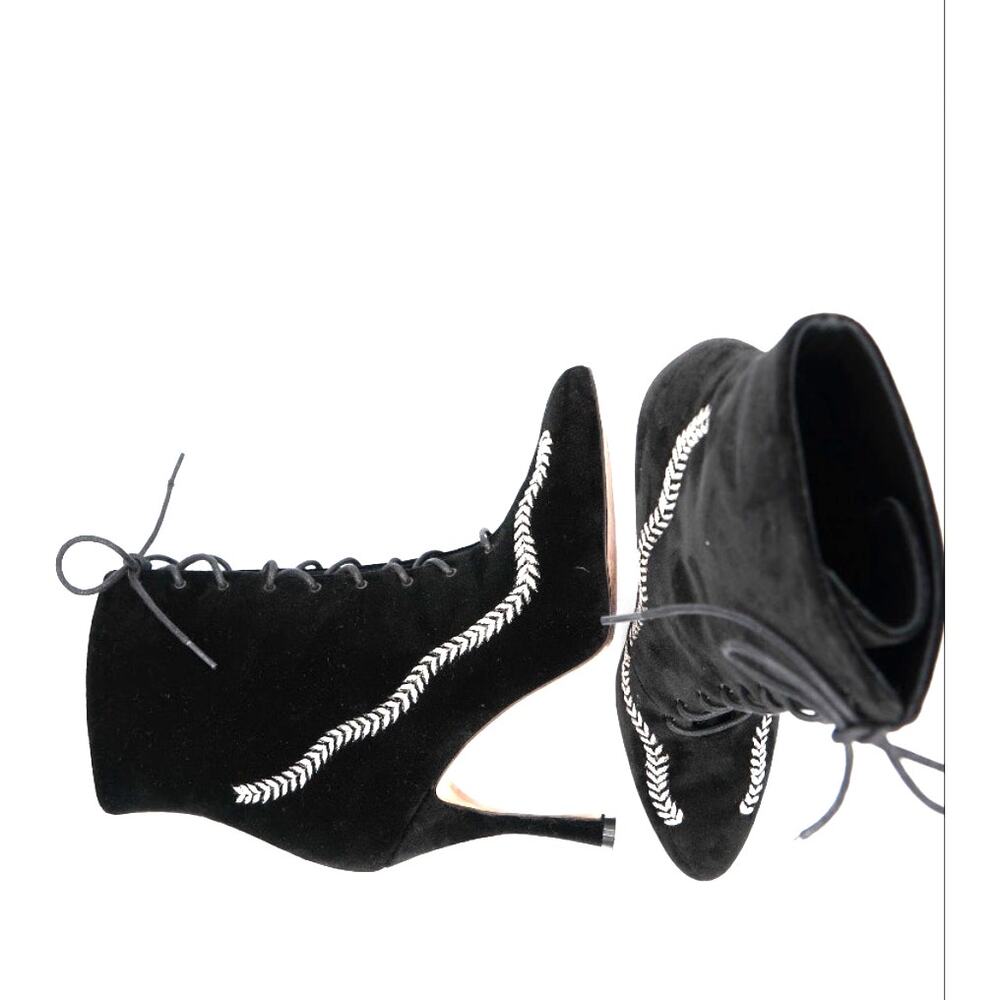 37 Manolo Blahnik Black Velvet Lace Up Bootie